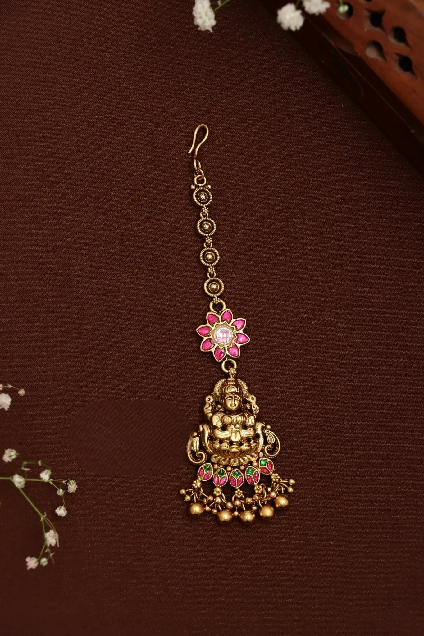 Goddess Kundan Ruby Flower Maang Tikka